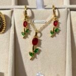 Tulip set earrings & necklace (Green&Red combo)