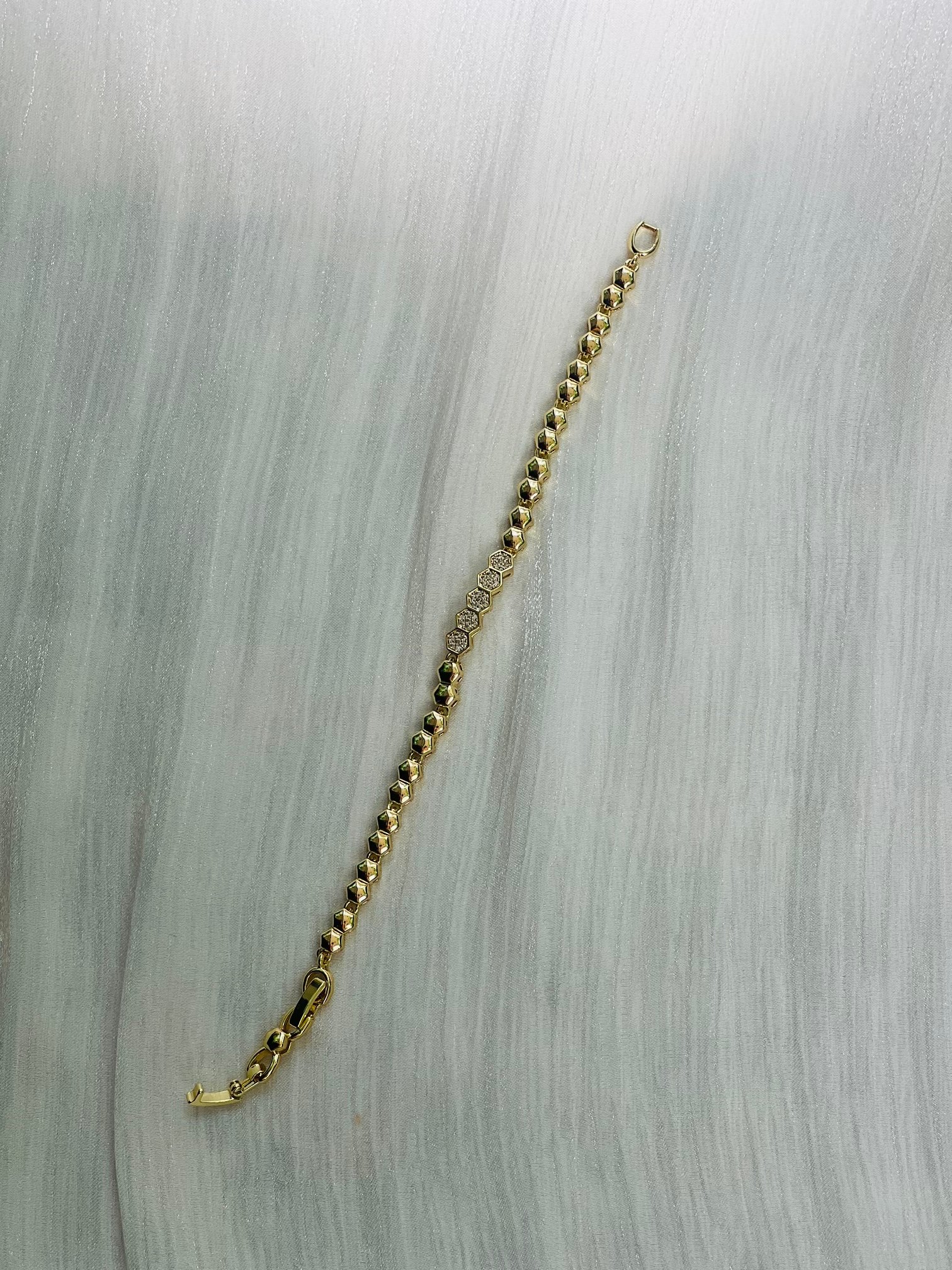 IMG_9802 HoneyComb Pave Geometric Gold Bracelet - Image 1