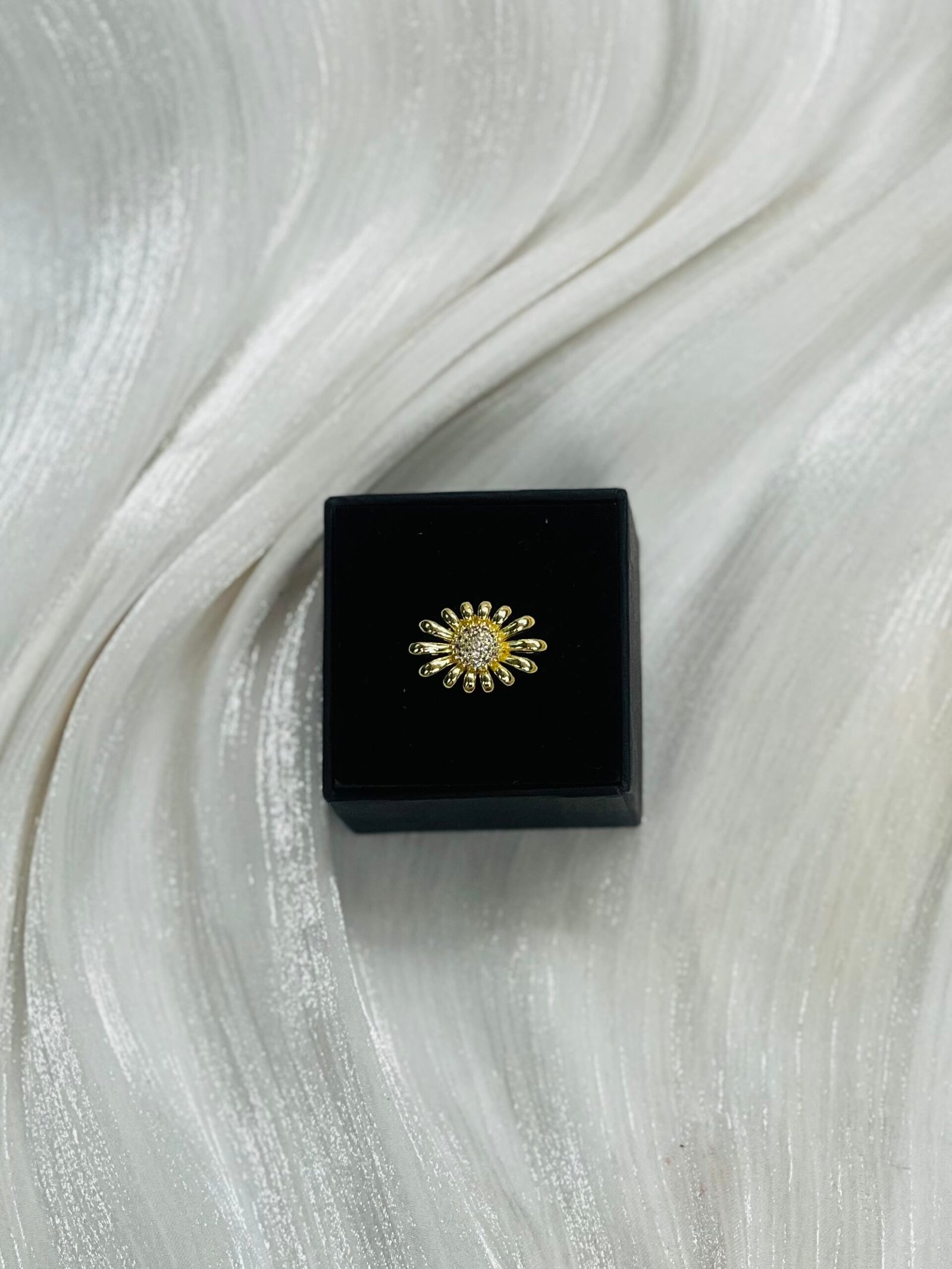 IMG_9860 Radiant Pave Sunflower Gold Ring - Image 1