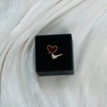 Red Enamel & Pave Dual Heart Open Gold Ring