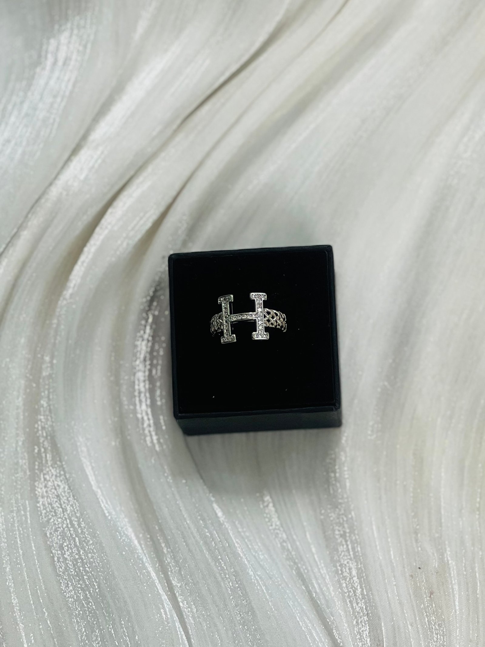 IMG_9874 Hermes-Style Pave H Logo Silver Ring - Image 1