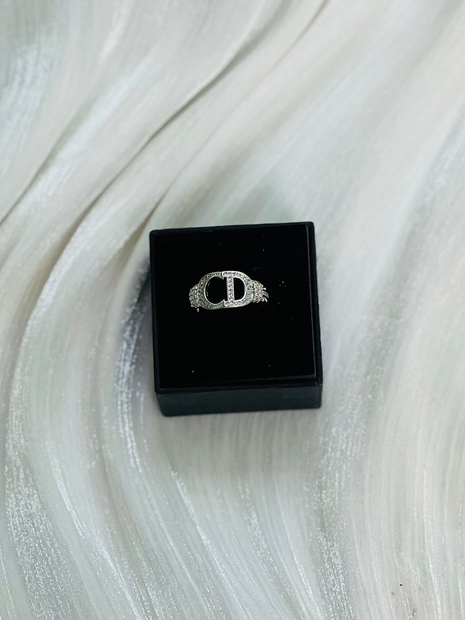 IMG_9876 Dior CD Pave Logo Silver Ring - Image 1