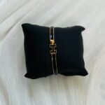 Hermes-Style Enamel H Logo Gold Bangle Bracelet