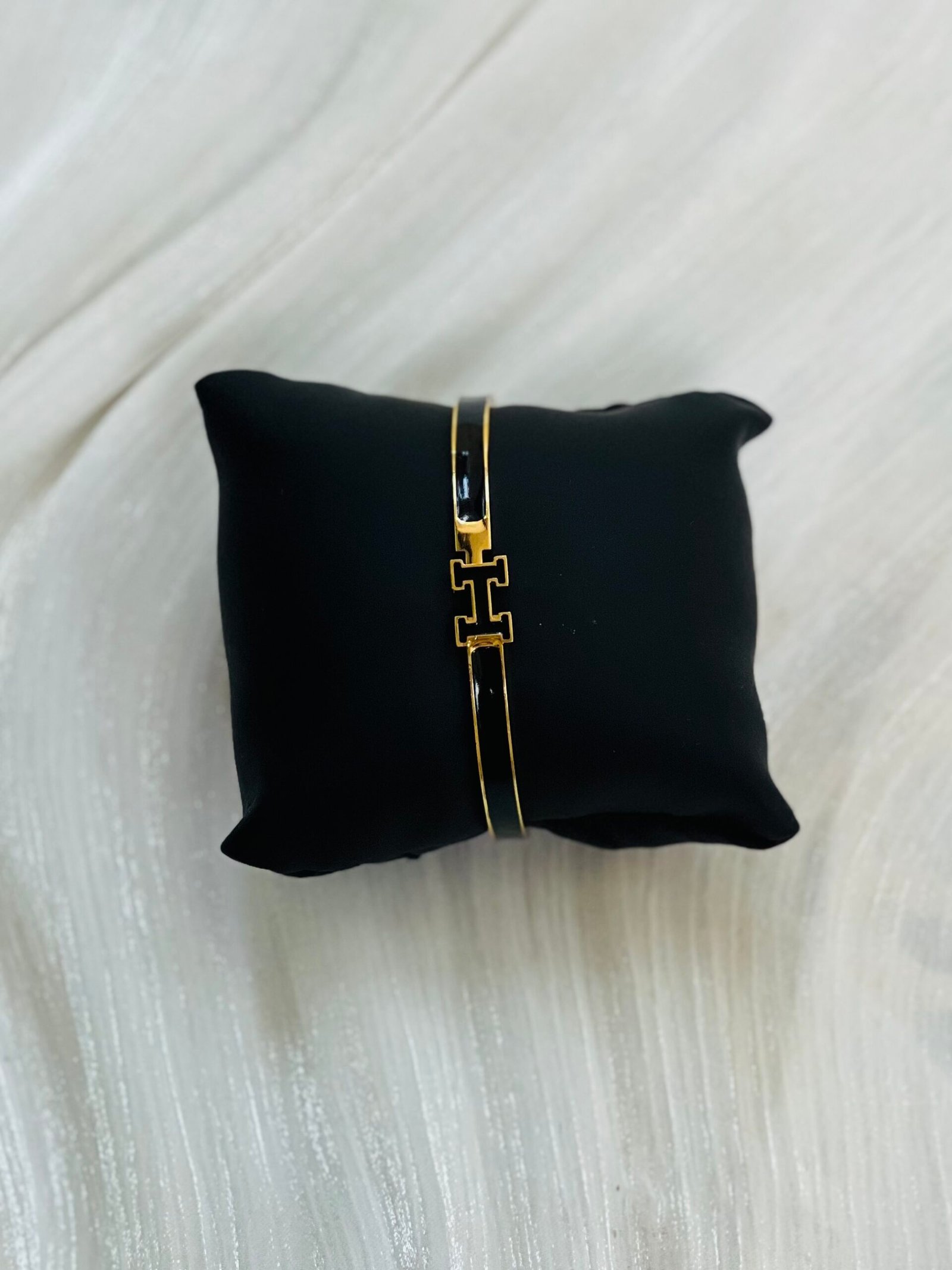 IMG_9894 Hermes-Style Enamel H Logo Gold Bangle Bracelet - Image 1