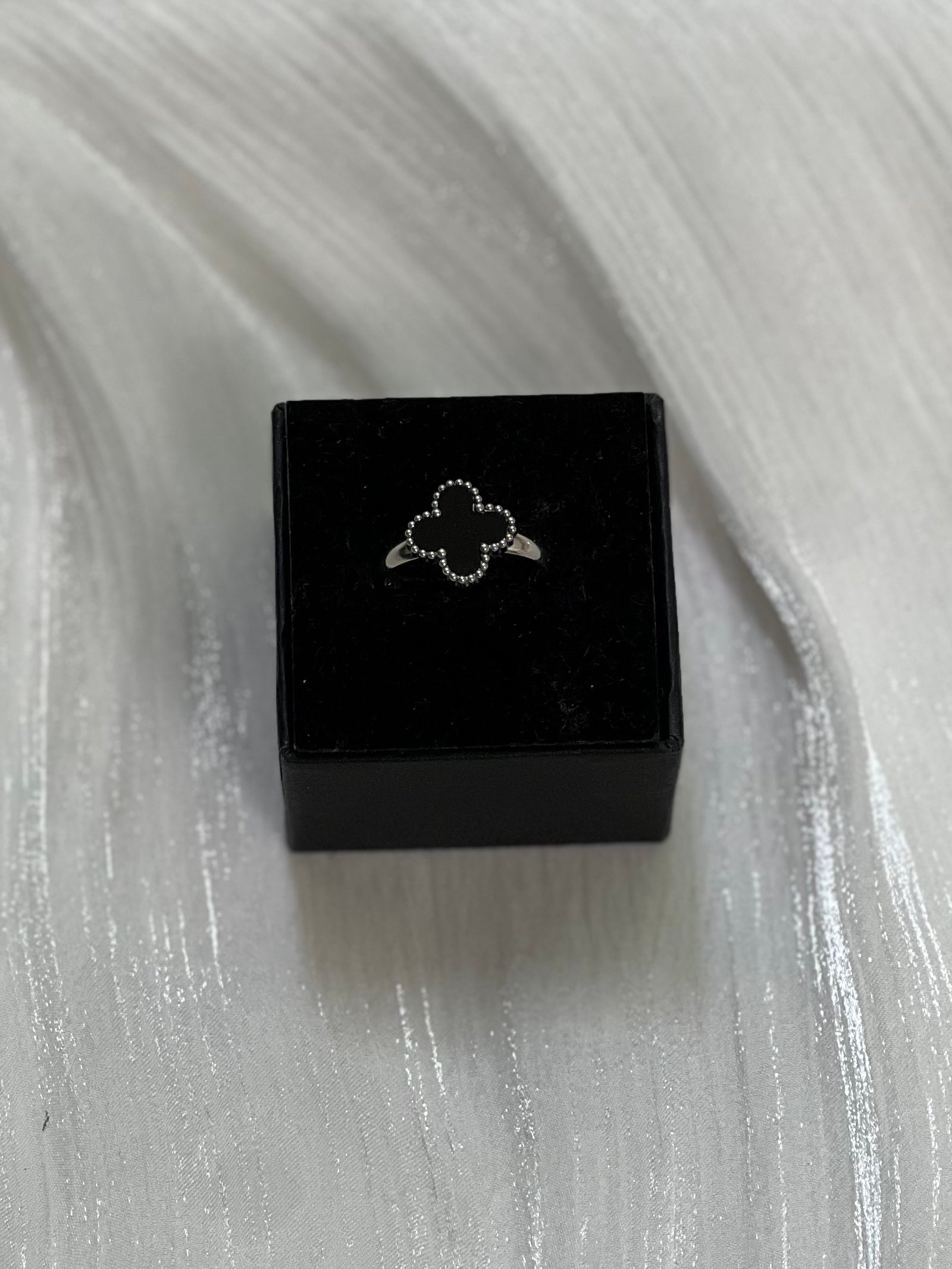 IMG_2322 Van Cleef-Style Onyx Alhambra Ring - Image 1
